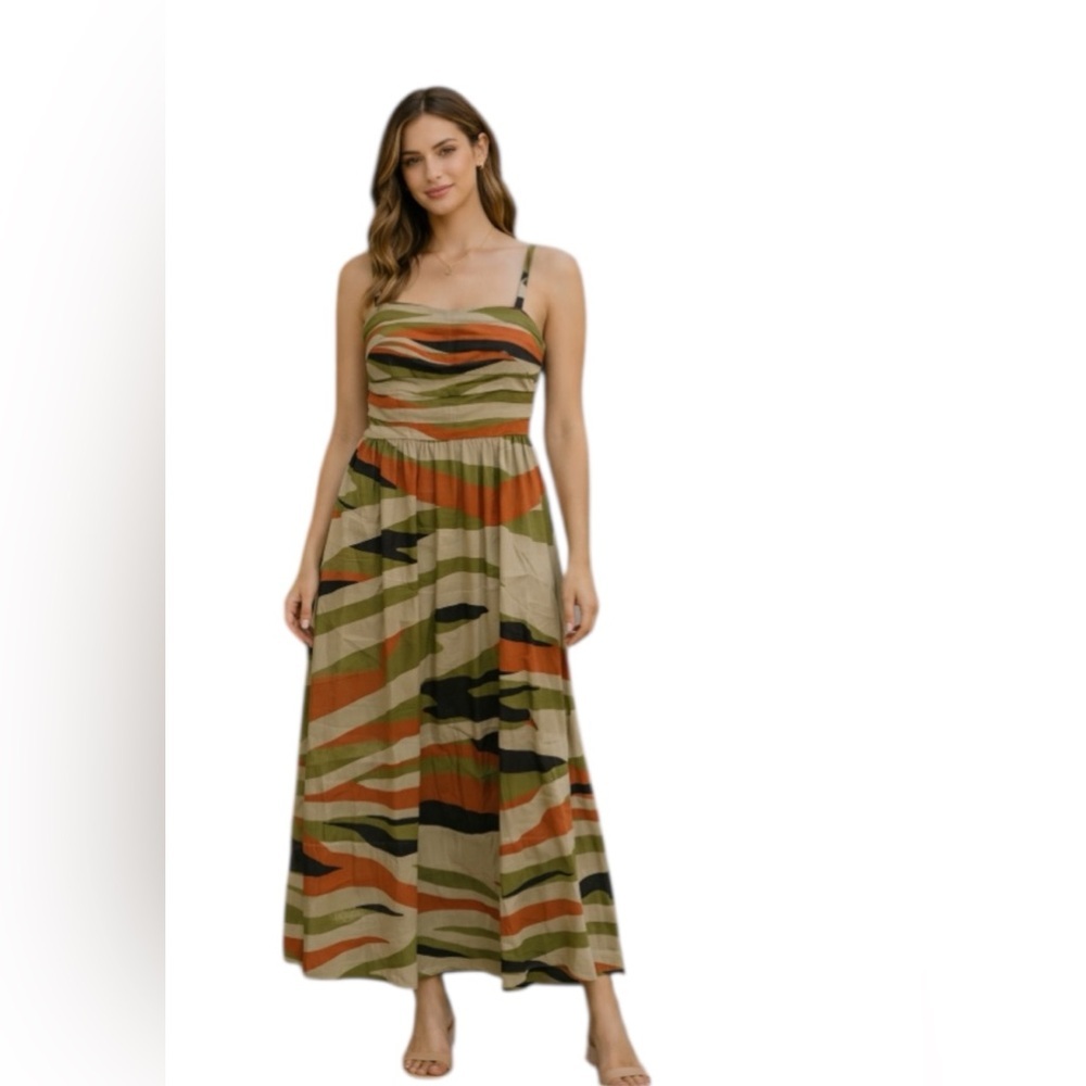 San and Jess Cotton Abstract Camo Midi Dress Spaghetti Straps Size L